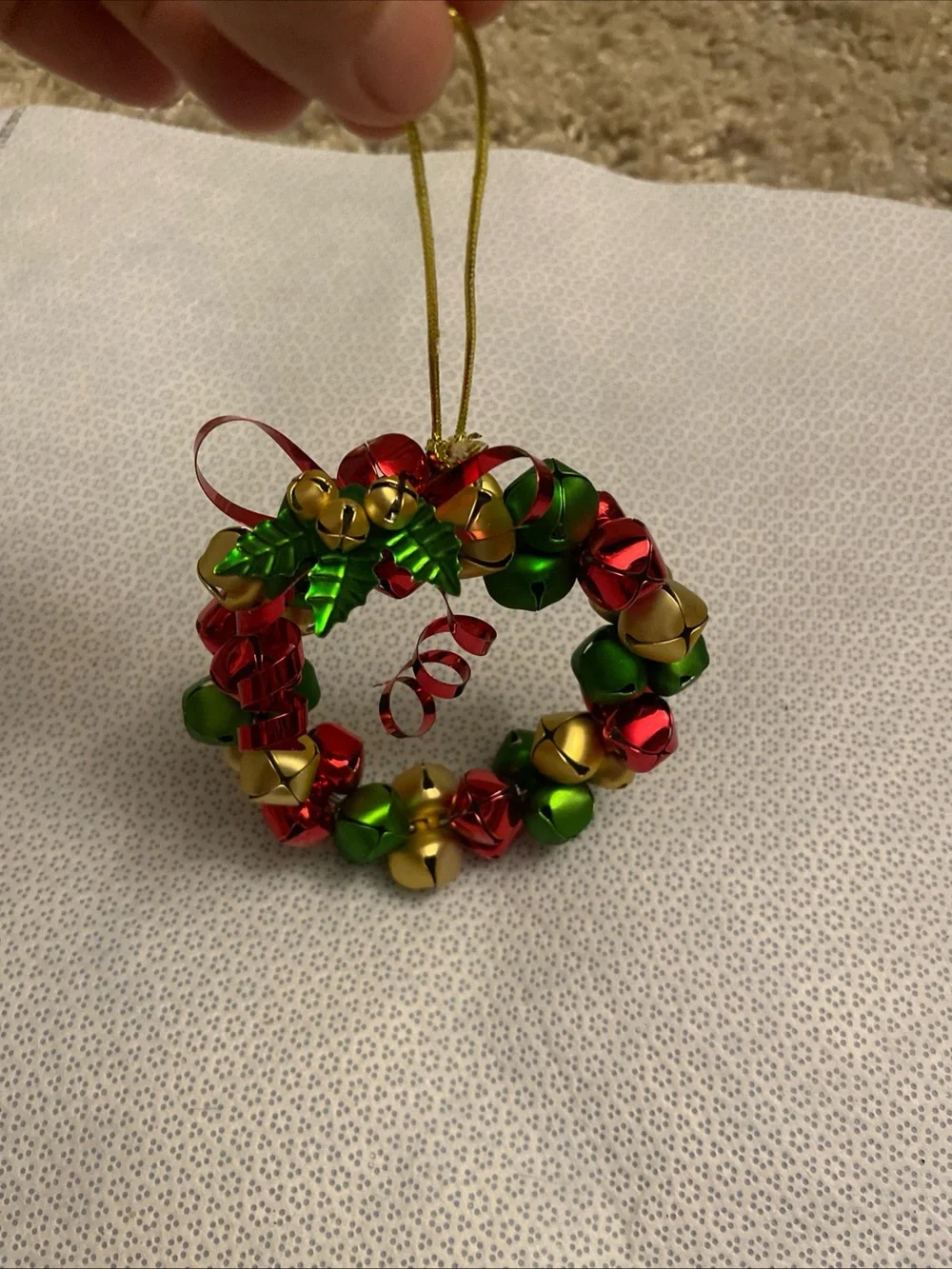 Festive Red, Green & Gold Jingle Bell Wreath Pendant